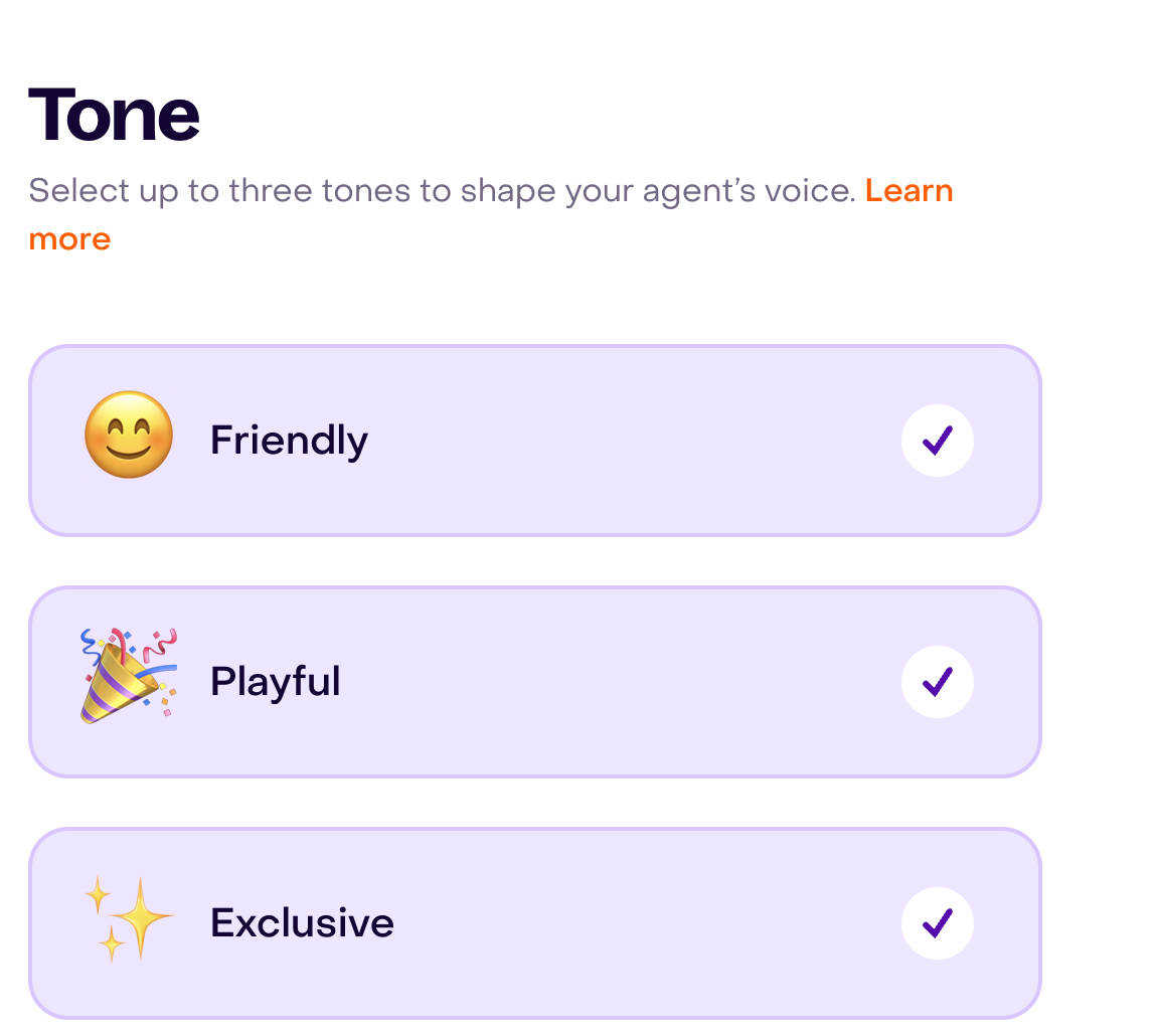 Tone control with Friendly, Playful, and Exclusive selected.