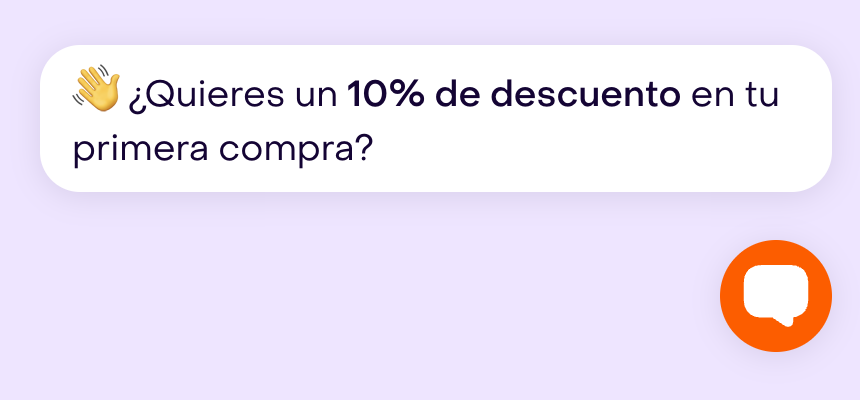 Teaser de Webchat con una oferta del 10% junto al lanzador naranja del chat.