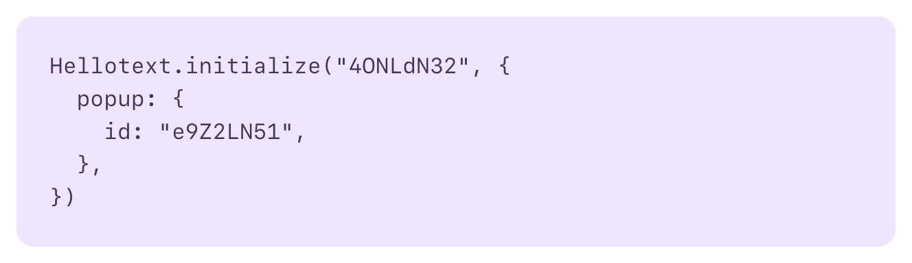 Generated initialization code for the fictional popup.