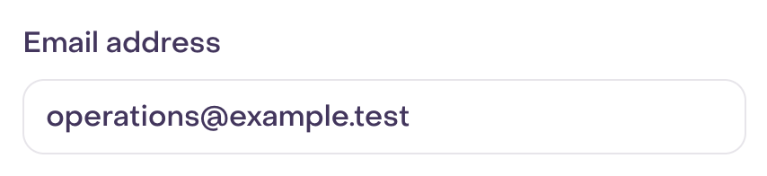 Real Email address field with operations@example.test entered without saving.