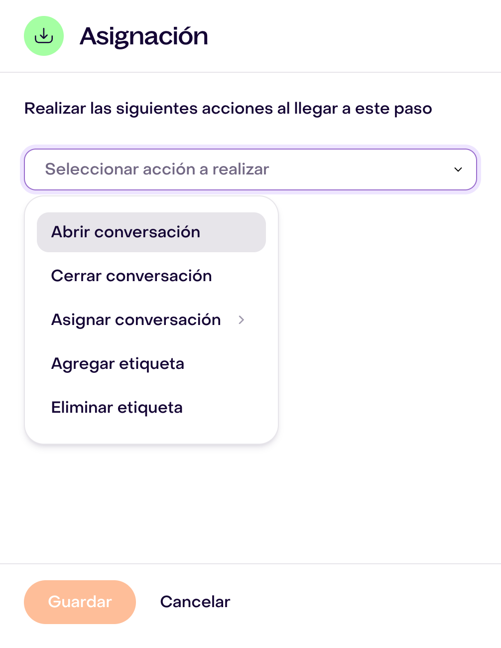 Cinco acciones de Asignación en un formulario nuevo sin guardar