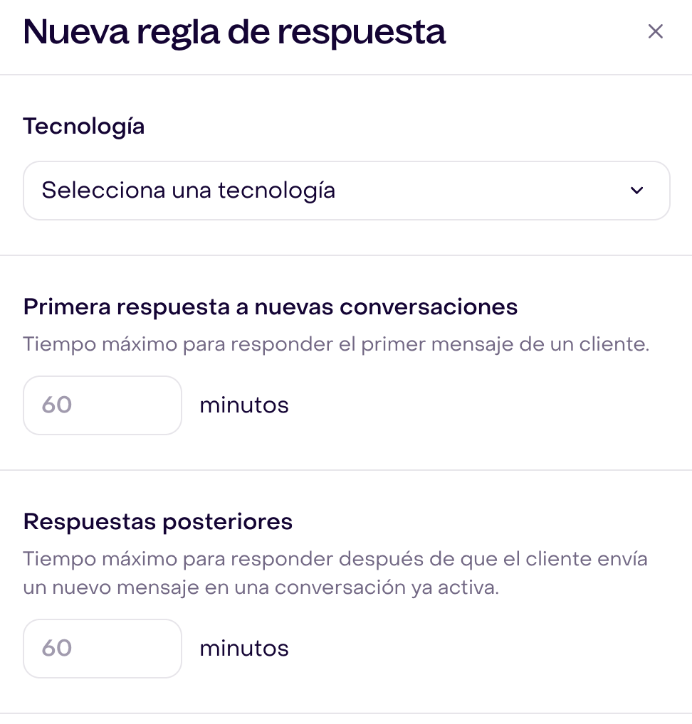 Regla nueva con objetivos de primera respuesta y respuestas posteriores vacíos